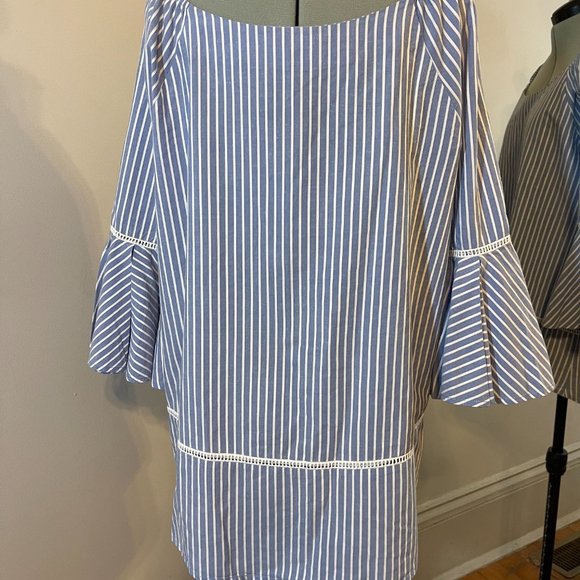 Anthropologie Pleione Pinstripe Bell Sleeve Blouse - Picture 4 of 7